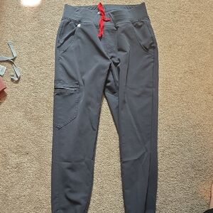 Figs scrubs Charcoal Jogger Pants with Red Drawstring